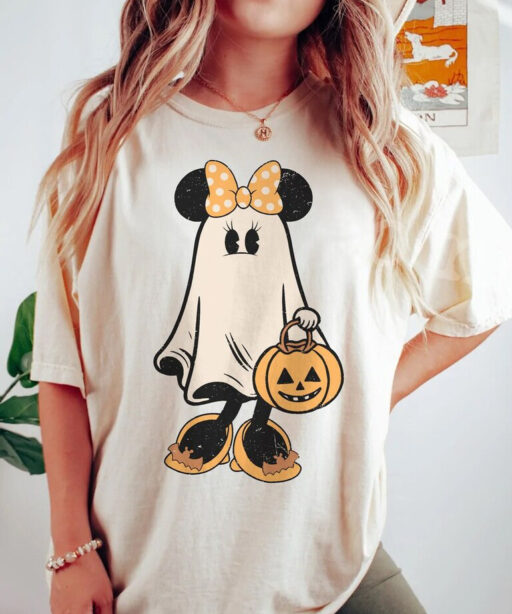 Mickey's Not So Scary Halloween Sweater, Minnie Ghost Halloween Couple Comfort Color Shirt, Vintage Minnie Spooky Season, Halloween Pumpkin