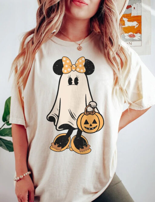 Mickey's Not So Scary Halloween Sweater, Minnie Ghost Halloween Couple Comfort Color Shirt, Vintage Minnie Spooky Season, Halloween Pumpkin