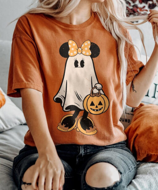 Mickey's Not So Scary Halloween Sweater, Minnie Ghost Halloween Couple Comfort Color Shirt, Vintage Minnie Spooky Season, Halloween Pumpkin