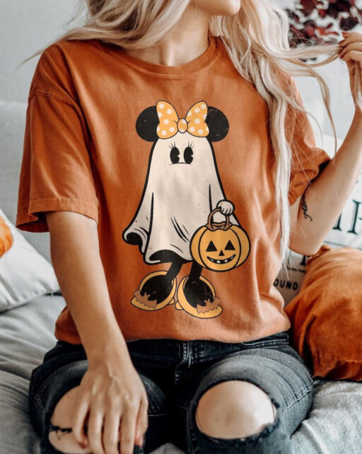 Mickey's Not So Scary Halloween Sweater, Minnie Ghost Halloween Couple Comfort Color Shirt, Vintage Minnie Spooky Season, Halloween Pumpkin