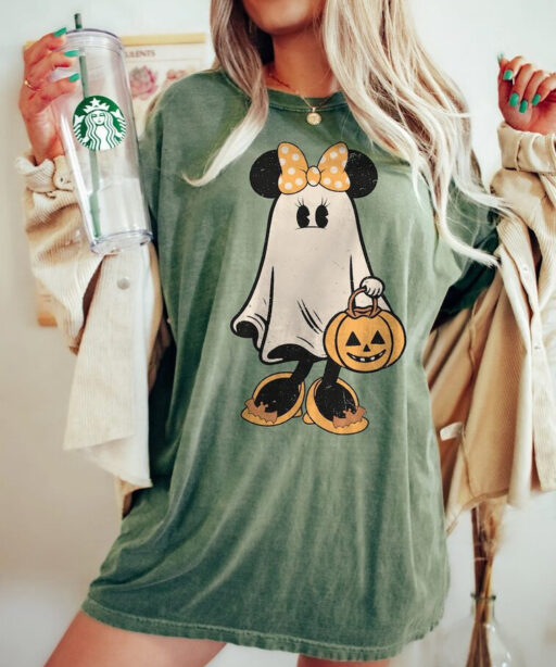 Mickey's Not So Scary Halloween Sweater, Minnie Ghost Halloween Couple Comfort Color Shirt, Vintage Minnie Spooky Season, Halloween Pumpkin