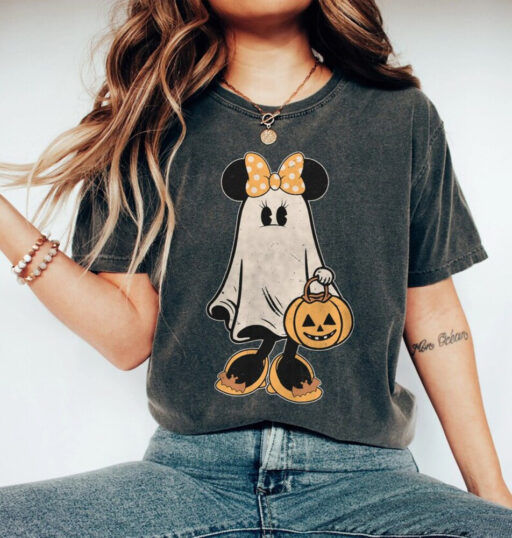 Mickey's Not So Scary Halloween Sweater, Minnie Ghost Halloween Couple Comfort Color Shirt, Vintage Minnie Spooky Season, Halloween Pumpkin