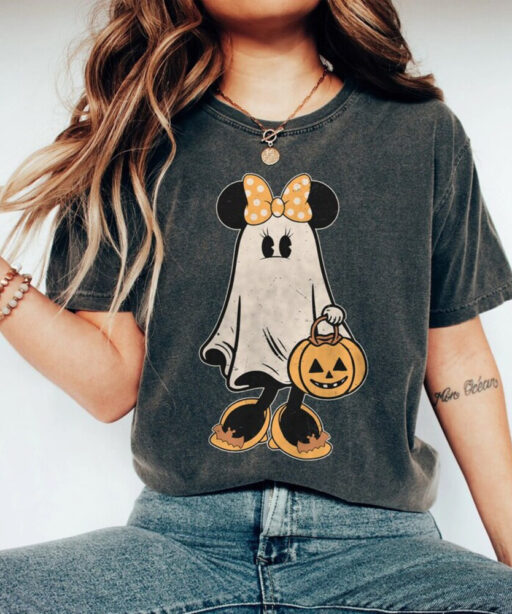 Mickey's Not So Scary Halloween Sweater, Minnie Ghost Halloween Couple Comfort Color Shirt, Vintage Minnie Spooky Season, Halloween Pumpkin