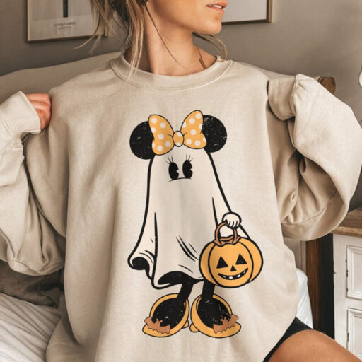 Mickey's Not So Scary Halloween Sweater, Minnie Ghost Halloween Couple Comfort Color Shirt, Vintage Minnie Spooky Season, Halloween Pumpkin