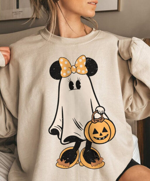 Mickey's Not So Scary Halloween Sweater, Minnie Ghost Halloween Couple Comfort Color Shirt, Vintage Minnie Spooky Season, Halloween Pumpkin