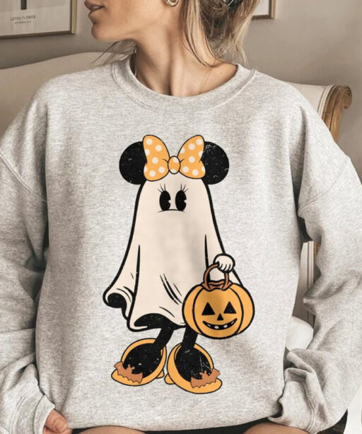 Mickey's Not So Scary Halloween Sweater, Minnie Ghost Halloween Couple Comfort Color Shirt, Vintage Minnie Spooky Season, Halloween Pumpkin