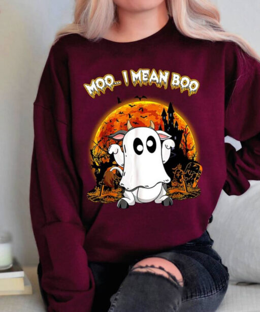 Moo... I Mean Boo Sweatshirt, Halloween Highland Cow Shirt, Happy Halloween Shirt, Halloween Gifts, Spooky Cow Shirt, Spooky Vibes T-shirt