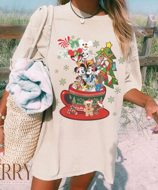 Mouse And Friend Christmas Coffee shirt, Christmas Coffee, disney coffee latte, mickey and minnie, mickey christmas trees shirt, disneyland