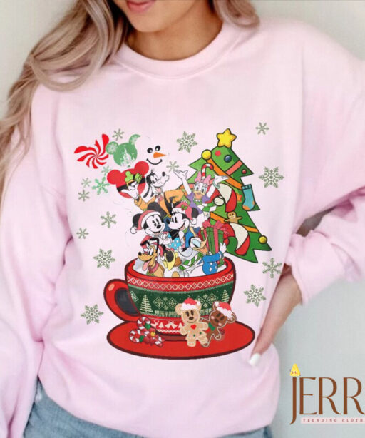 Mouse And Friend Christmas Coffee shirt, Christmas Coffee, disney coffee latte, mickey and minnie, mickey christmas trees shirt, disneyland