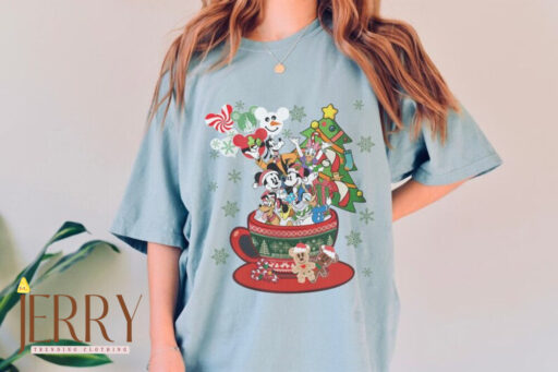 Mouse And Friend Christmas Coffee shirt, Christmas Coffee, disney coffee latte, mickey and minnie, mickey christmas trees shirt, disneyland