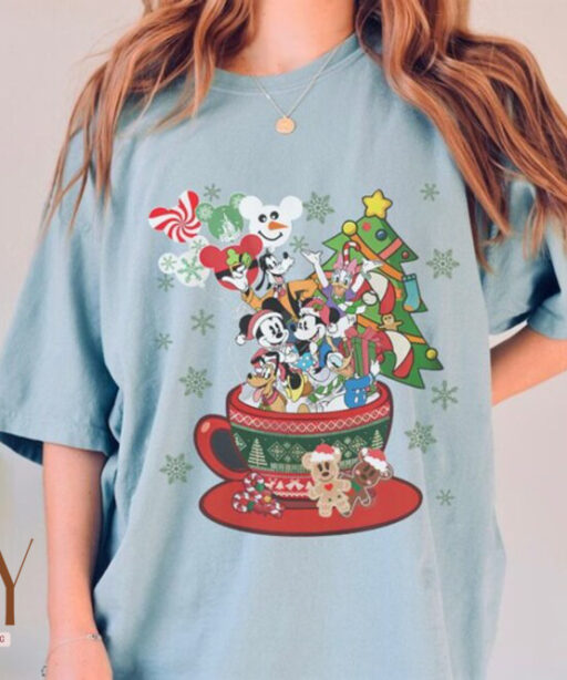 Mouse And Friend Christmas Coffee shirt, Christmas Coffee, disney coffee latte, mickey and minnie, mickey christmas trees shirt, disneyland