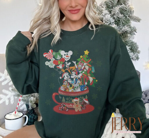 Mouse And Friend Christmas Coffee shirt, Christmas Coffee, disney coffee latte, mickey and minnie, mickey christmas trees shirt, disneyland