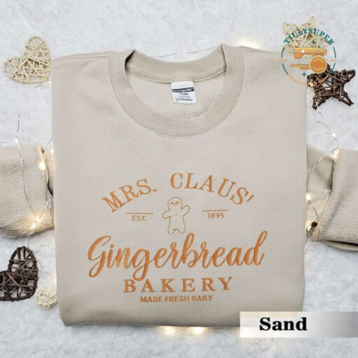 Mrs Claus Gingerbread Christmas Embroidered Sweatshirt, Gingerbread Bakery sweatshirt, Xmas Sweatshirt, Embroidered Christmas Pullover
