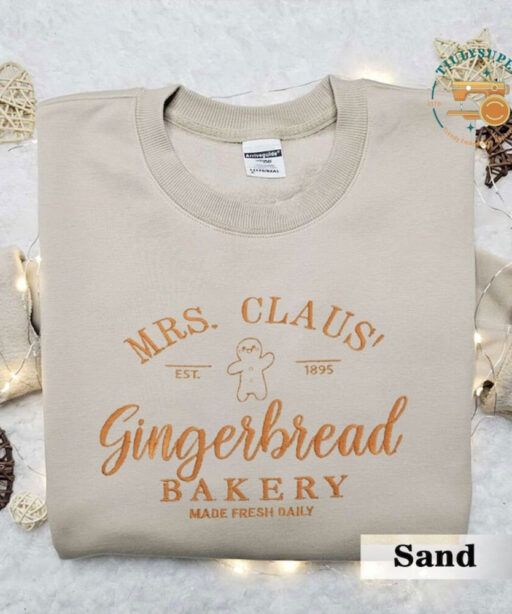 Mrs Claus Gingerbread Christmas Embroidered Sweatshirt, Gingerbread Bakery sweatshirt, Xmas Sweatshirt, Embroidered Christmas Pullover