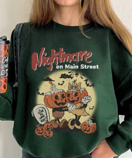 Nightmare On Main Street Pumkin shirt, vintage halloween,disney Skeleton Halloween Shirt, Disney Halloween Party, vintage disney halloween