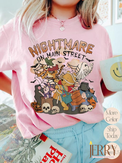 Nightmare On Main Street Winnie The Pooh Shirt, Pooh Friends Halloween Shirt, Pooh Bear Halloween, Halloween Party 2023