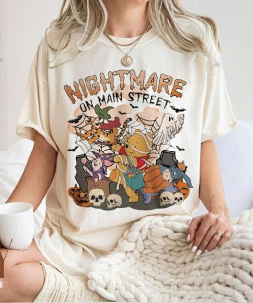 Nightmare On Main Street Winnie The Pooh Shirt, Pooh Friends Halloween Shirt, Pooh Bear Halloween, Halloween Party 2023