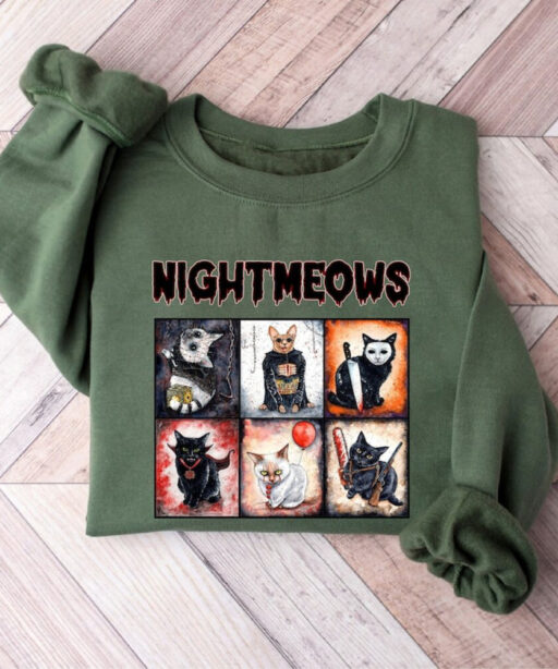 Nightmeows Shirt, Horror Movies Cat Shirt, Funny Halloween Shirt, Horror Movie Character Friends Shirt, Halloween Gift for Cat Lover