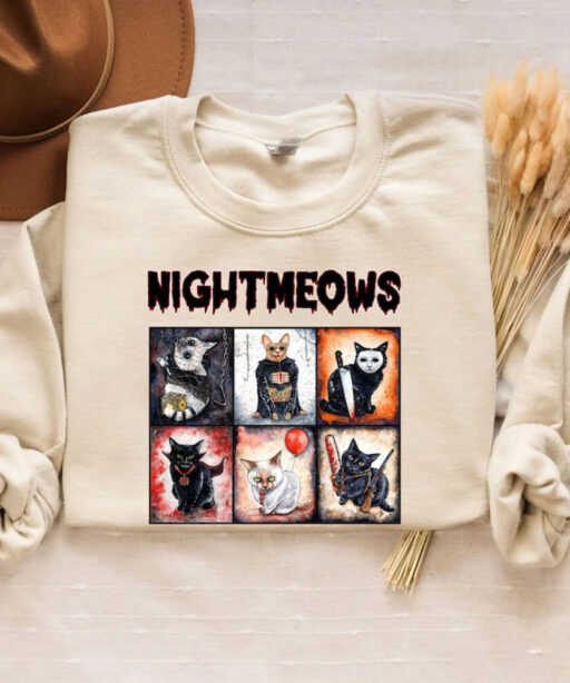 Nightmeows Shirt, Horror Movies Cat Shirt, Funny Halloween Shirt, Horror Movie Character Friends Shirt, Halloween Gift for Cat Lover