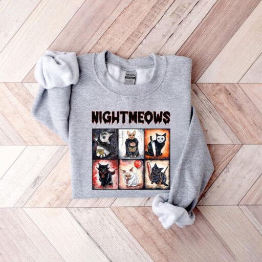 Nightmeows Shirt, Horror Movies Cat Shirt, Funny Halloween Shirt, Horror Movie Character Friends Shirt, Halloween Gift for Cat Lover