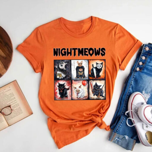 Nightmeows Shirt, Horror Movies Cat Shirt, Funny Halloween Shirt, Horror Movie Character Friends Shirt, Halloween Gift for Cat Lover