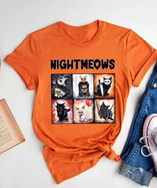 Nightmeows Shirt, Horror Movies Cat Shirt, Funny Halloween Shirt, Horror Movie Character Friends Shirt, Halloween Gift for Cat Lover