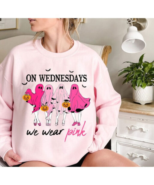 On Wednesday We Wear Pink Ghost Sweatshirt, Mean Girls Ghost Shirt, Pink Ghost Shirt, Mean Girls Halloween, Halloween Ghost Sweatshirt