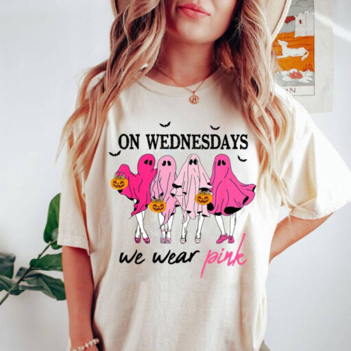 On Wednesday We Wear Pink Ghost Sweatshirt, Mean Girls Ghost Shirt, Pink Ghost Shirt, Mean Girls Halloween, Halloween Ghost Sweatshirt