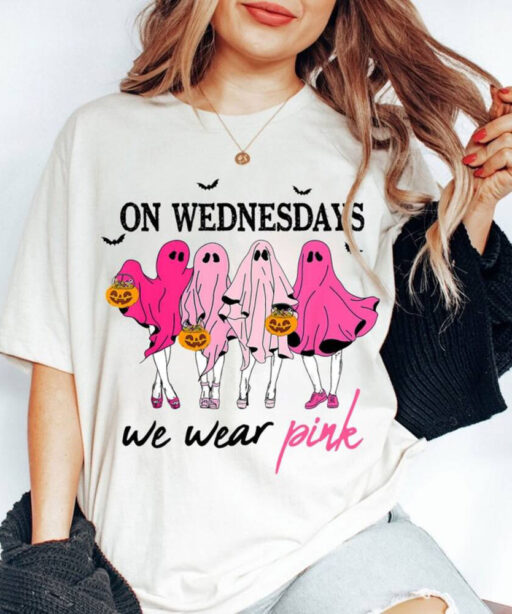 On Wednesday We Wear Pink Ghost Sweatshirt, Mean Girls Ghost Shirt, Pink Ghost Shirt, Mean Girls Halloween, Halloween Ghost Sweatshirt