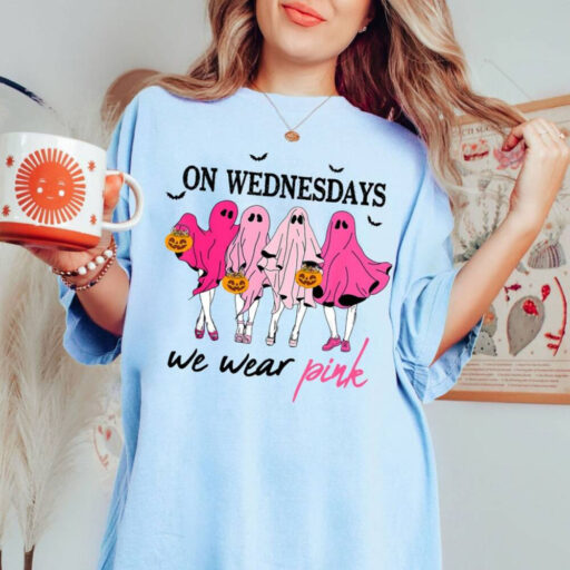 On Wednesday We Wear Pink Ghost Sweatshirt, Mean Girls Ghost Shirt, Pink Ghost Shirt, Mean Girls Halloween, Halloween Ghost Sweatshirt