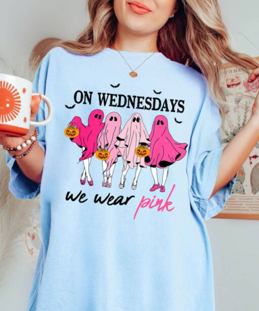 On Wednesday We Wear Pink Ghost Sweatshirt, Mean Girls Ghost Shirt, Pink Ghost Shirt, Mean Girls Halloween, Halloween Ghost Sweatshirt