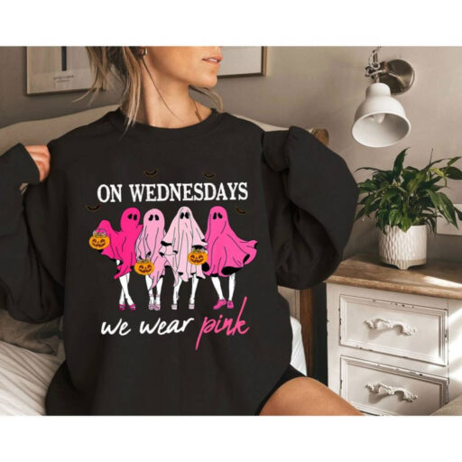 On Wednesday We Wear Pink Ghost Sweatshirt, Mean Girls Ghost Shirt, Pink Ghost Shirt, Mean Girls Halloween, Halloween Ghost Sweatshirt