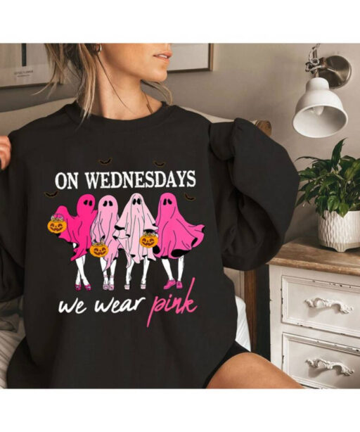 On Wednesday We Wear Pink Ghost Sweatshirt, Mean Girls Ghost Shirt, Pink Ghost Shirt, Mean Girls Halloween, Halloween Ghost Sweatshirt