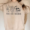 Peace Love Halloween Sweatshirt, Y2K Sweatshirt, Halloween Women Sweatshirt, Halloween Skeleton Sweater, Halloween Skull Sweatshirt