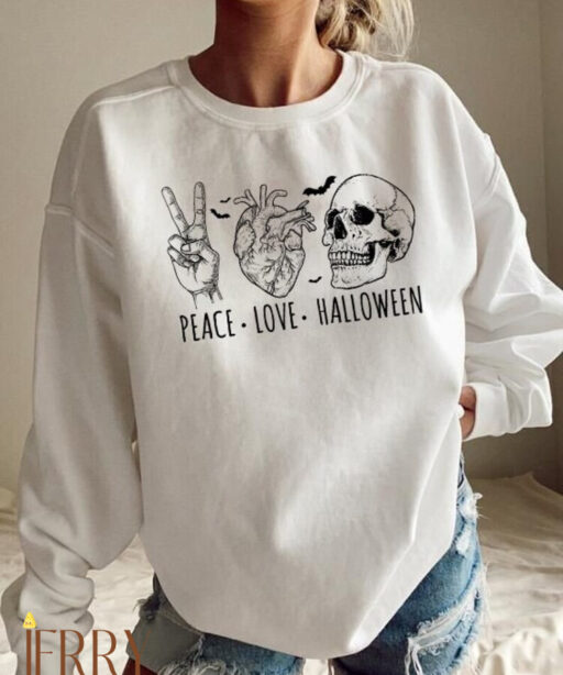 Peace Love Halloween Sweatshirt, Y2K Sweatshirt, Halloween Women Sweatshirt, Halloween Skeleton Sweater, Halloween Skull Sweatshirt