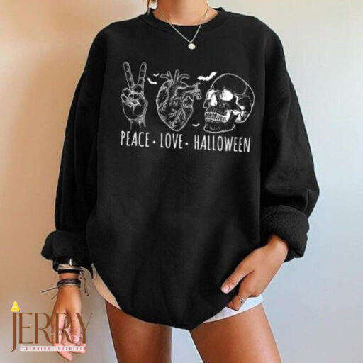 Peace Love Halloween Sweatshirt, Y2K Sweatshirt, Halloween Women Sweatshirt, Halloween Skeleton Sweater, Halloween Skull Sweatshirt