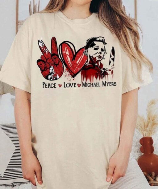 Peace Love Michael Myers Vintage Shirt, Michael Myers Halloween T-shirt, Myers Thriller Shirt Friday the 13th Horror, Halloween Party Shirt