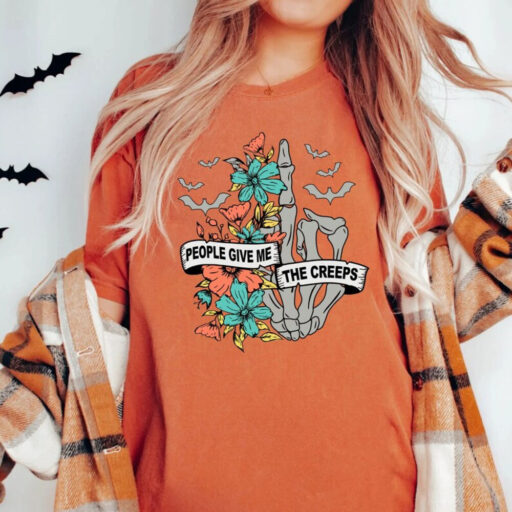 People Give Me The Creeps Shirt, Halloween Shirt, Horror Shirt, Skeleton Hand Floral Tee, Witch Vibes Shirt, Spooky Season Shirt, Fall Shirt