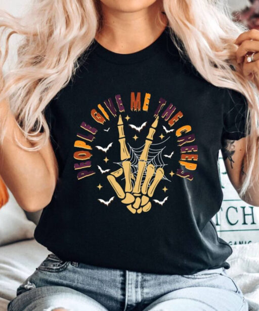 People Give Me The Creeps T-Shirt, Horror Shirt, Horror Gift For Men, Halloween Shirt, Skeleton Hand Tee, Witch Vibes Shirt, Spooky Season