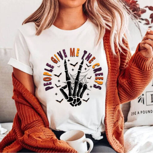 People Give Me The Creeps T-Shirt, Horror Shirt, Horror Gift For Men, Halloween Shirt, Skeleton Hand Tee, Witch Vibes Shirt, Spooky Season