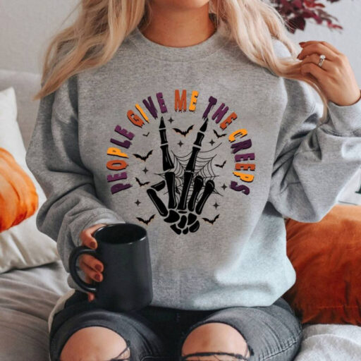 People Give Me The Creeps T-Shirt, Horror Shirt, Horror Gift For Men, Halloween Shirt, Skeleton Hand Tee, Witch Vibes Shirt, Spooky Season