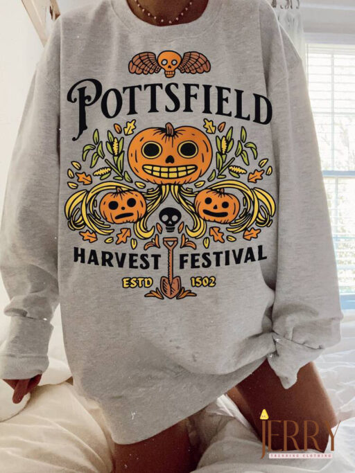 Pottsfield Harvest Festival Sweatshirt Gift For Autumn, Autumn Harvest Sweatshirt, Vegetables Fall Shirt, Skeleton Festival Apparels