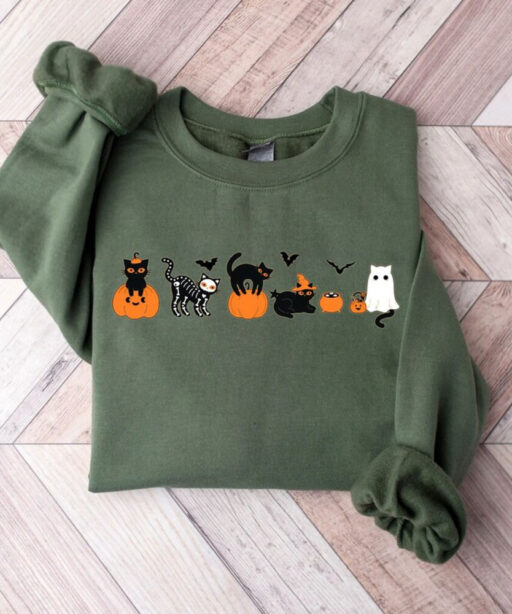 Pumpkin Halloween Sweatshirt, Cat Halloween Shirt, Pumpkin Shirt, Fall Sweatshirt for Women, Black Cat Halloween Shirt, Spooky Season Shirt