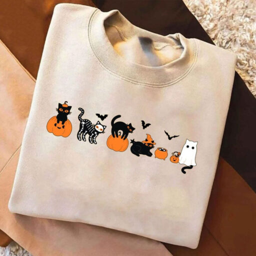 Pumpkin Halloween Sweatshirt, Cat Halloween Shirt, Pumpkin Shirt, Fall Sweatshirt for Women, Black Cat Halloween Shirt, Spooky Season Shirt
