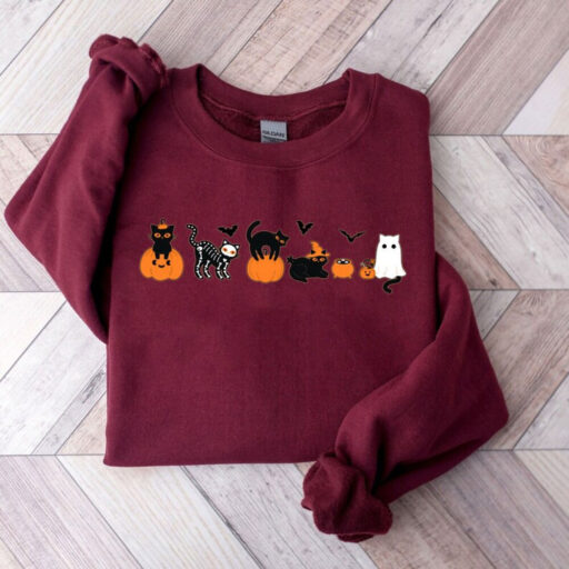 Pumpkin Halloween Sweatshirt, Cat Halloween Shirt, Pumpkin Shirt, Fall Sweatshirt for Women, Black Cat Halloween Shirt, Spooky Season Shirt
