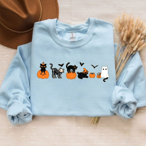 Pumpkin Halloween Sweatshirt, Cat Halloween Shirt, Pumpkin Shirt, Fall Sweatshirt for Women, Black Cat Halloween Shirt, Spooky Season Shirt