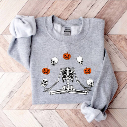 Pumpkin Halloween Sweatshirt, Skeleton Halloween Shirt, Pumpkin Shirt, Fall Sweatshirt for Women, Halloween Shirt, Spooky Season Shirt