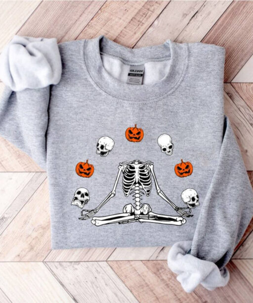 Pumpkin Halloween Sweatshirt, Skeleton Halloween Shirt, Pumpkin Shirt, Fall Sweatshirt for Women, Halloween Shirt, Spooky Season Shirt