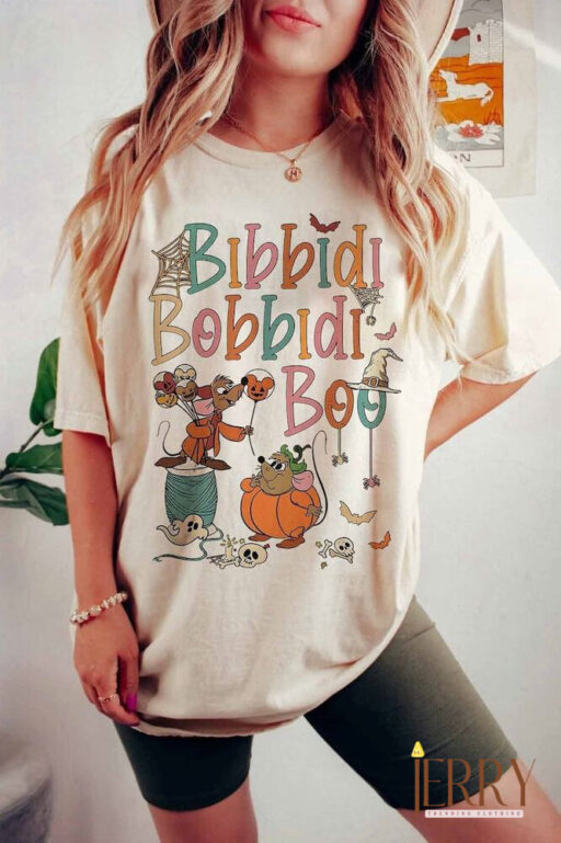 Retro Bibbidi Bobbidi Boo Halloween Comfort Shirt, Jaq And Gus Shirt, Halloween Pumpkin Shirt, Disney Cinderella T-shirt, Bobbidi Toddler