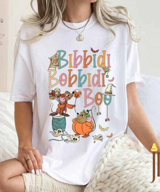 Retro Bibbidi Bobbidi Boo Halloween Comfort Shirt, Jaq And Gus Shirt, Halloween Pumpkin Shirt, Disney Cinderella T-shirt, Bobbidi Toddler